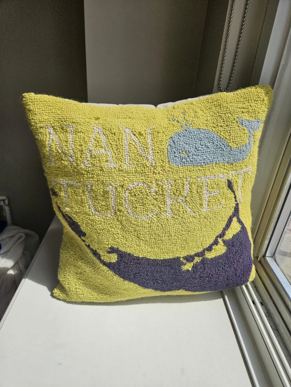 Nantucket embroidered wool and cotton throw pillow